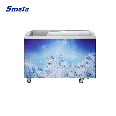 262L Curved Ice Cream Display Commercial Freezer Glass Door