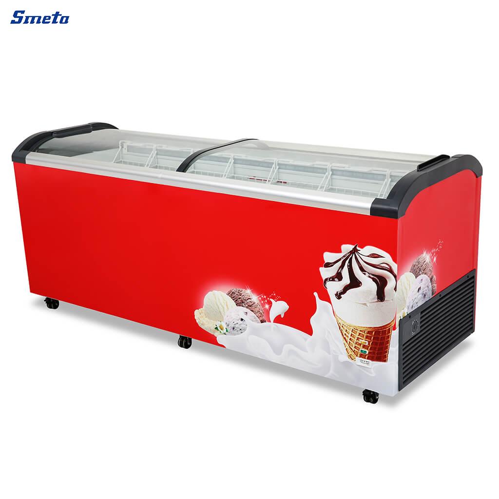 230~530L Double Curved Glass Top Ice Cream Chest Freezer