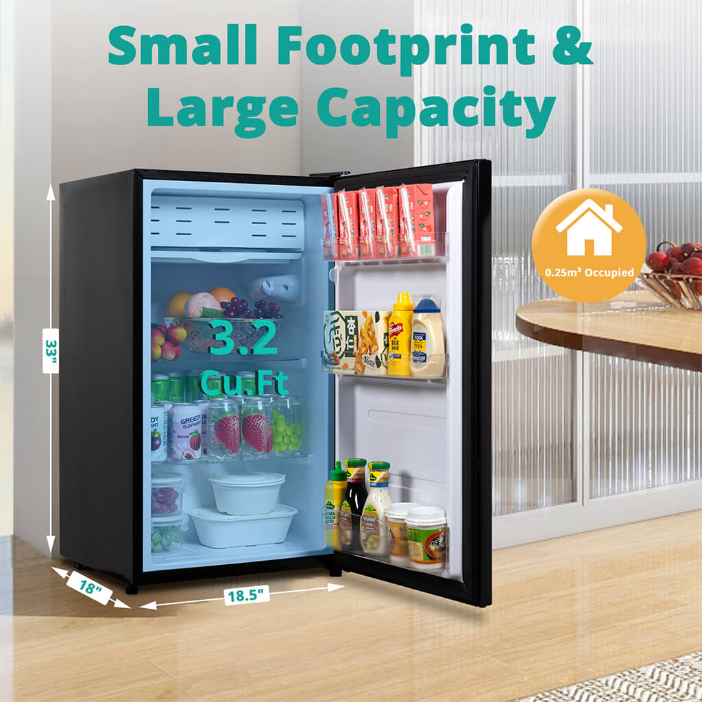 Black 3.2 Cu.Ft. Mini Refrigerator – Energy Star Certified Single Door Compact Fridge for Dorm, Office & Home Use