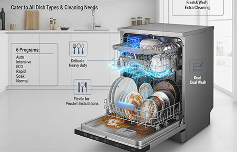 6 Programs & 3 Functions | Smeta dishwashers