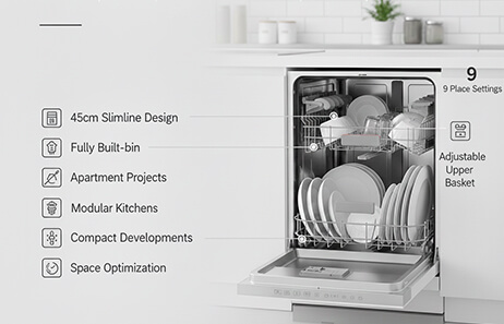 Smeta narrow integrated dishwasher TDB9-45BLG*-01B