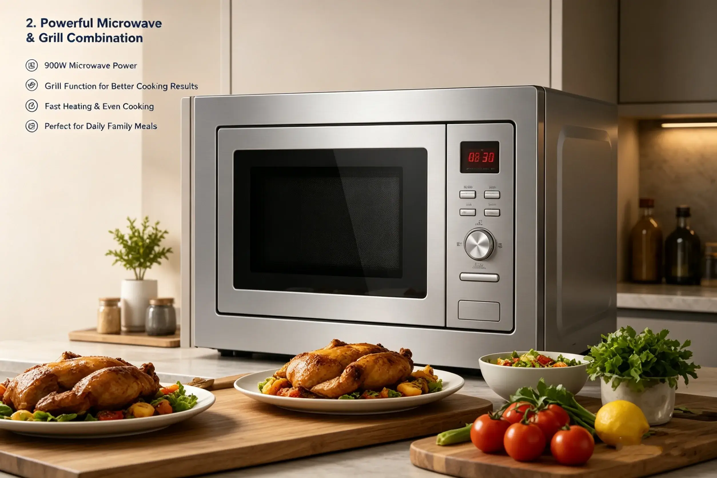 Powerful 900W Heating for Daily Cooking Efficiency | Smeta stainless steel built in microwave