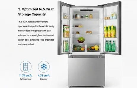 16.5 Cu.Ft. Storage Capacity | Smeta 33 inch french door refrigerator with ice maker