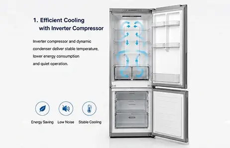 Efficient Cooling with Inverter | Smeta bottom freezer refrigerator with ice maker