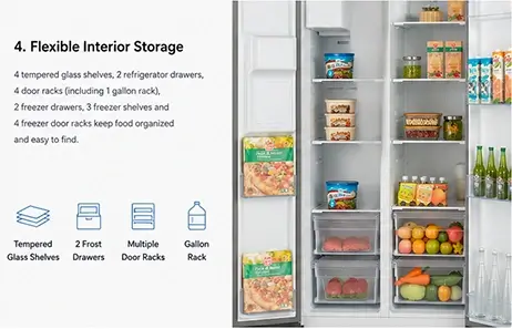 Flexible Interior Storage | Smeta side by side refrigerator with freezer